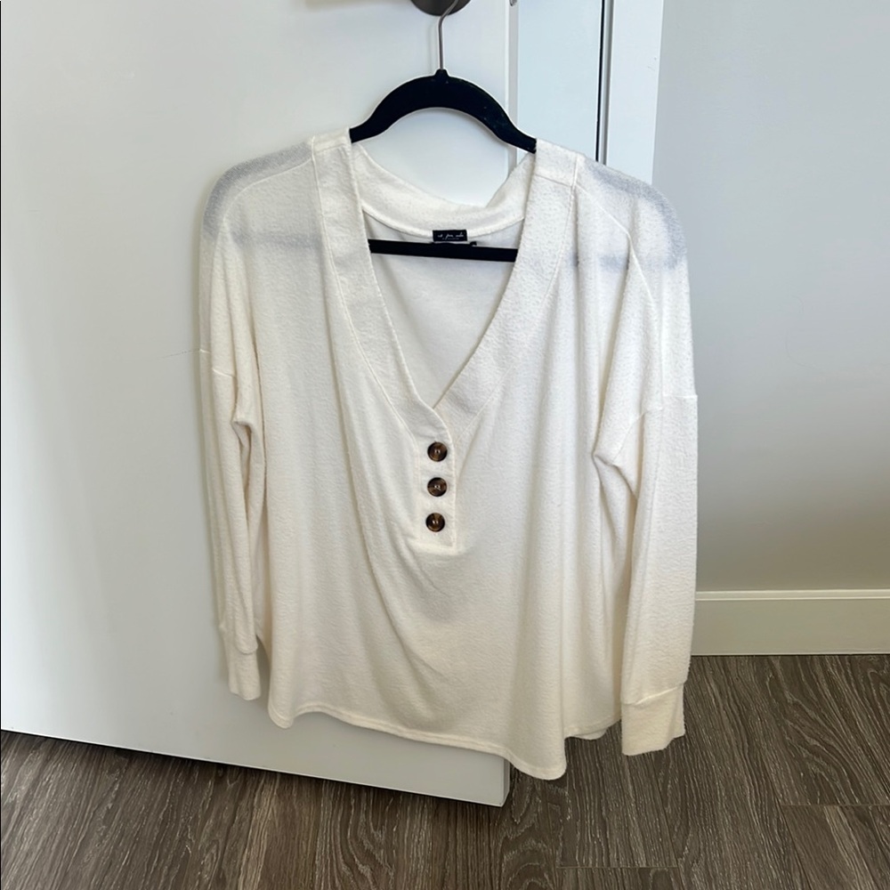 Free People Cream V-Neck Sweater